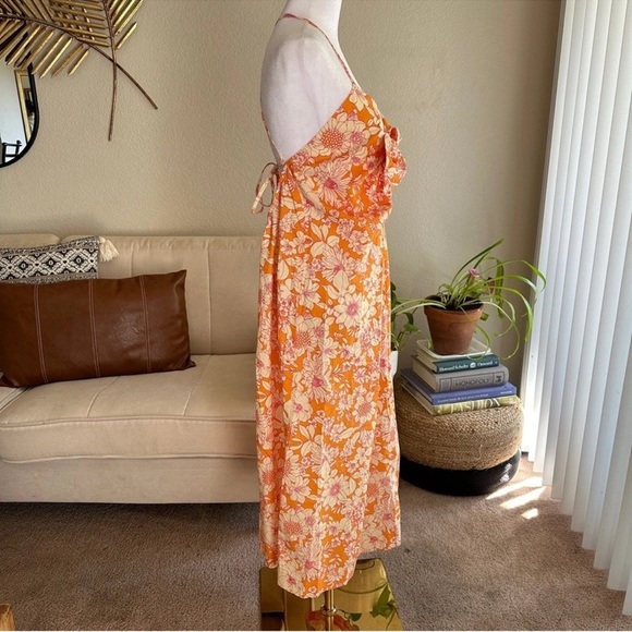 J. CREW Tie Front 100% Cotton Poplin Midi Loose Fit Dress in Orange Floral Small - Picture 5 of 15